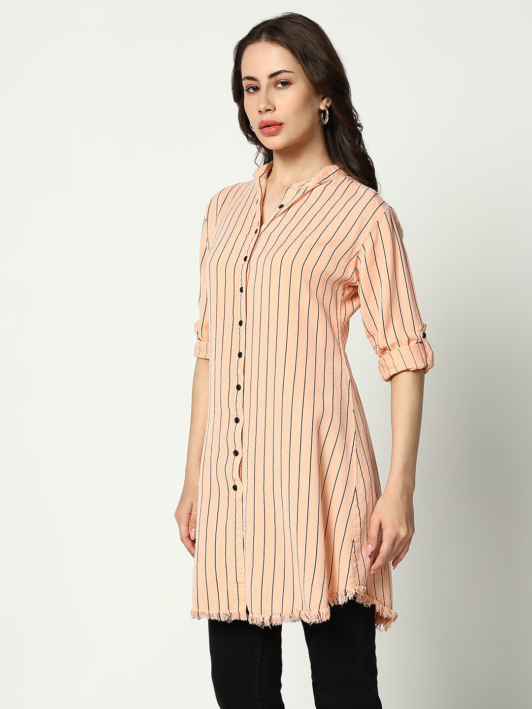 Women's Peach Striped Casual Shirt