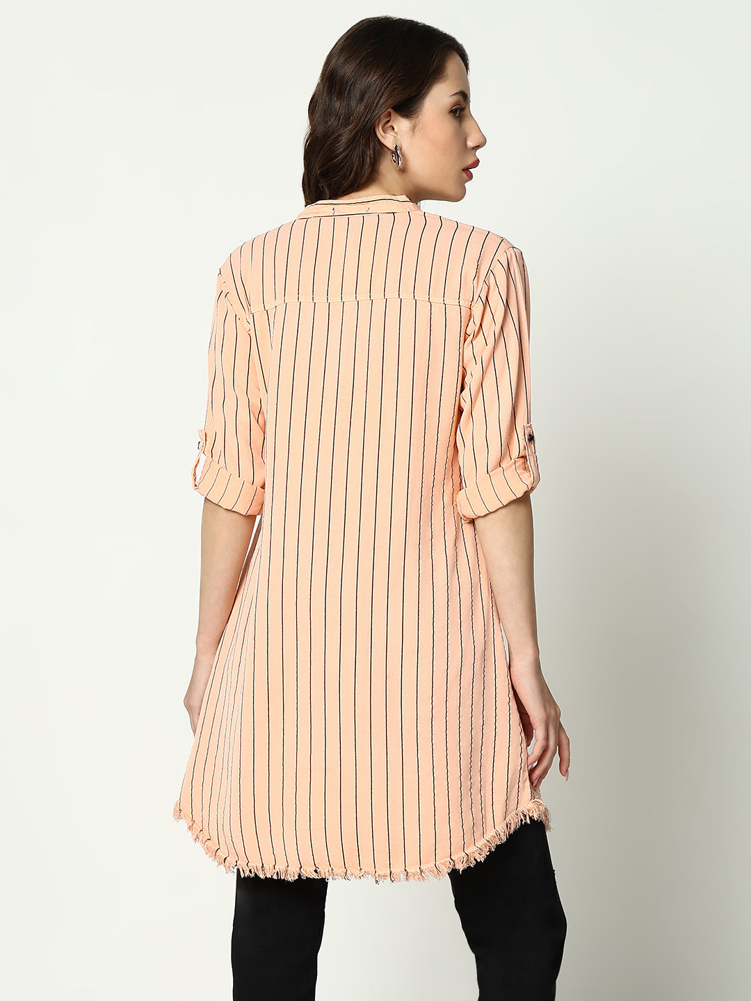 Women's Peach Striped Casual Shirt
