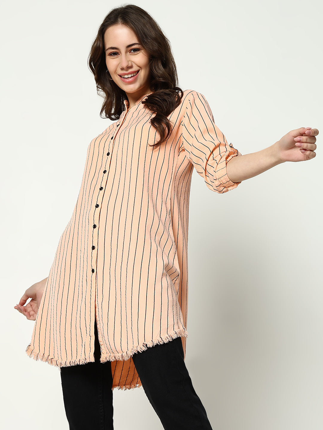 Women's Peach Striped Casual Shirt