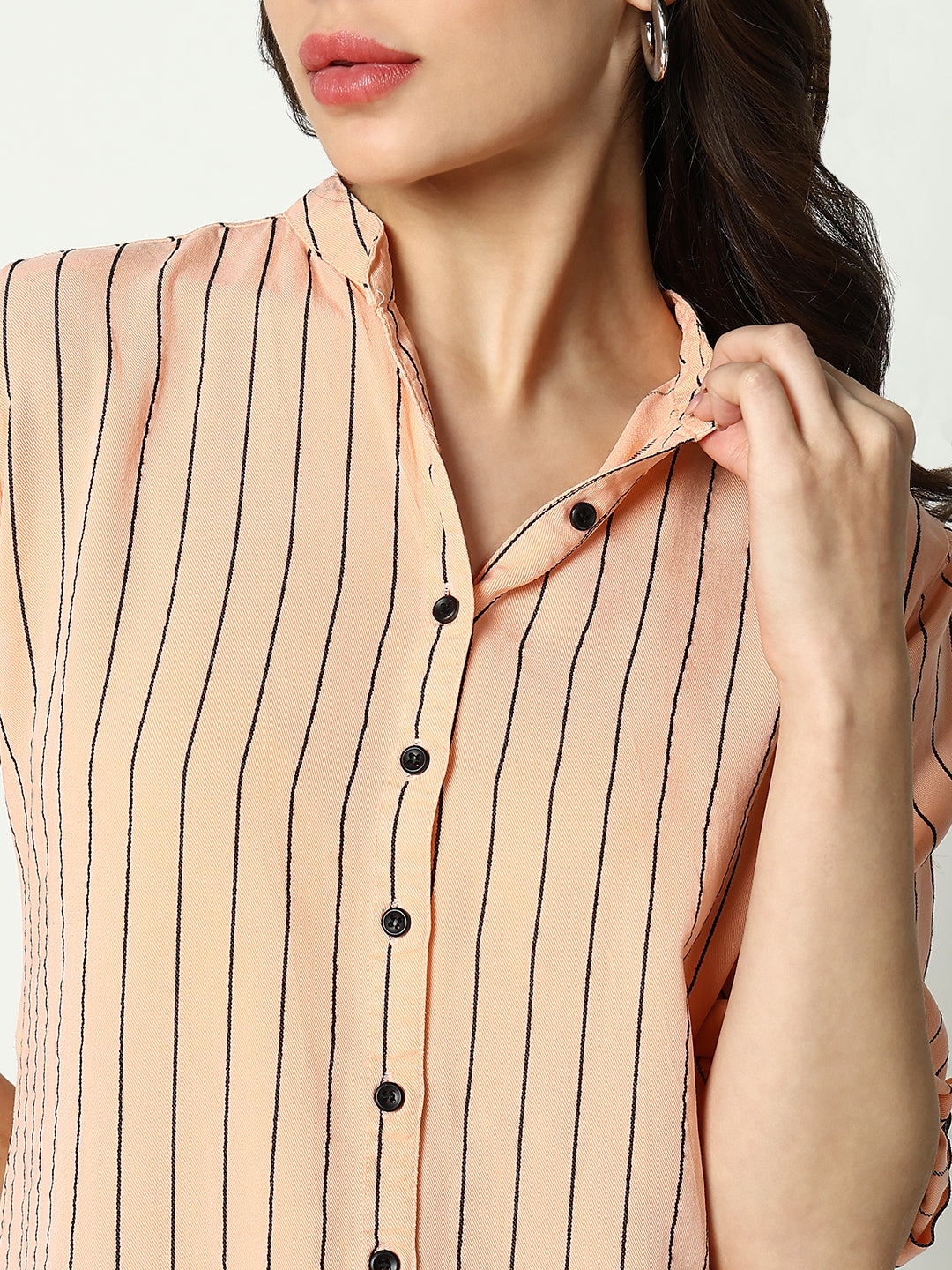 Women's Peach Striped Casual Shirt