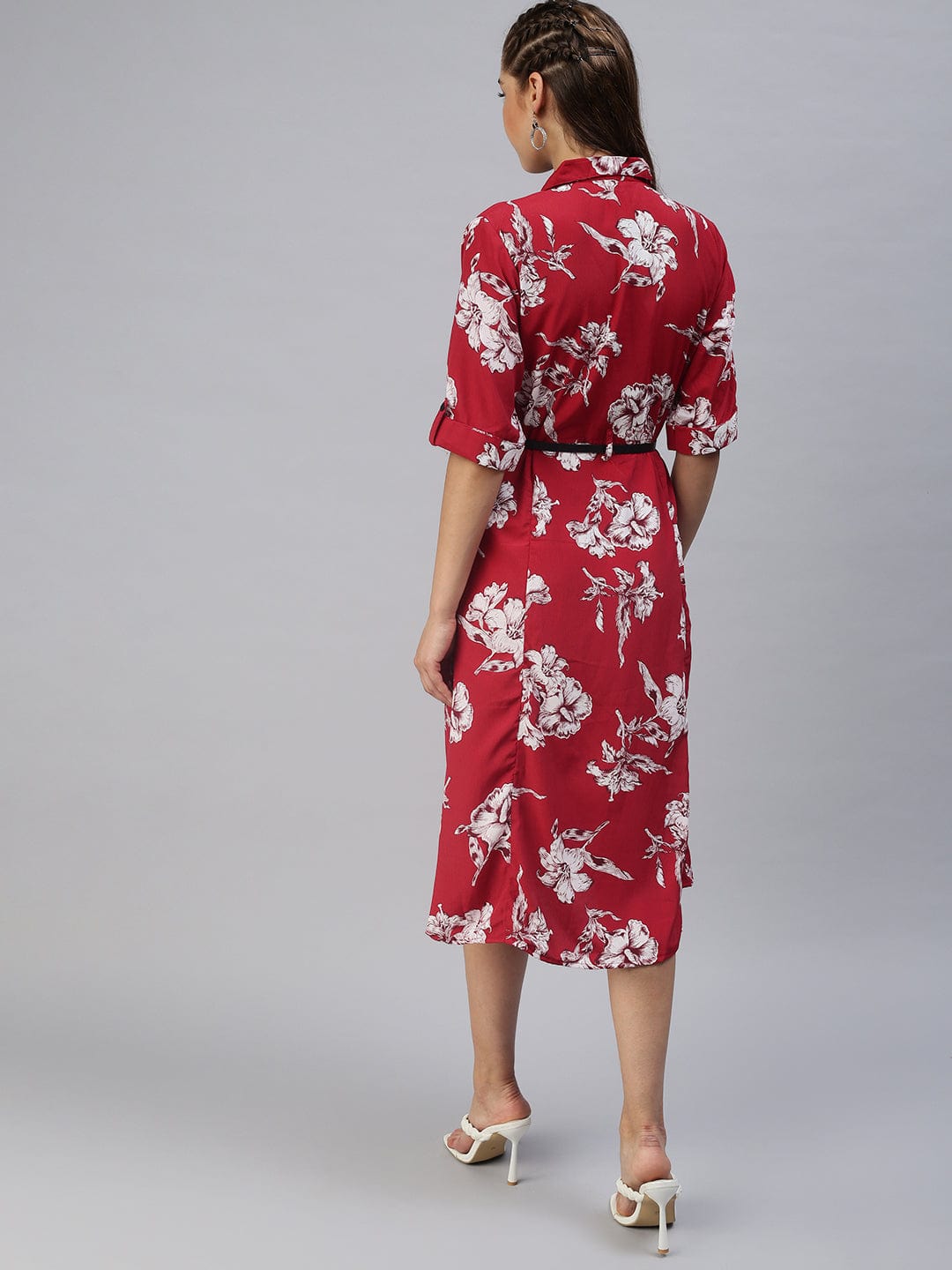 Women's Printed Fit and Flare Red Dress