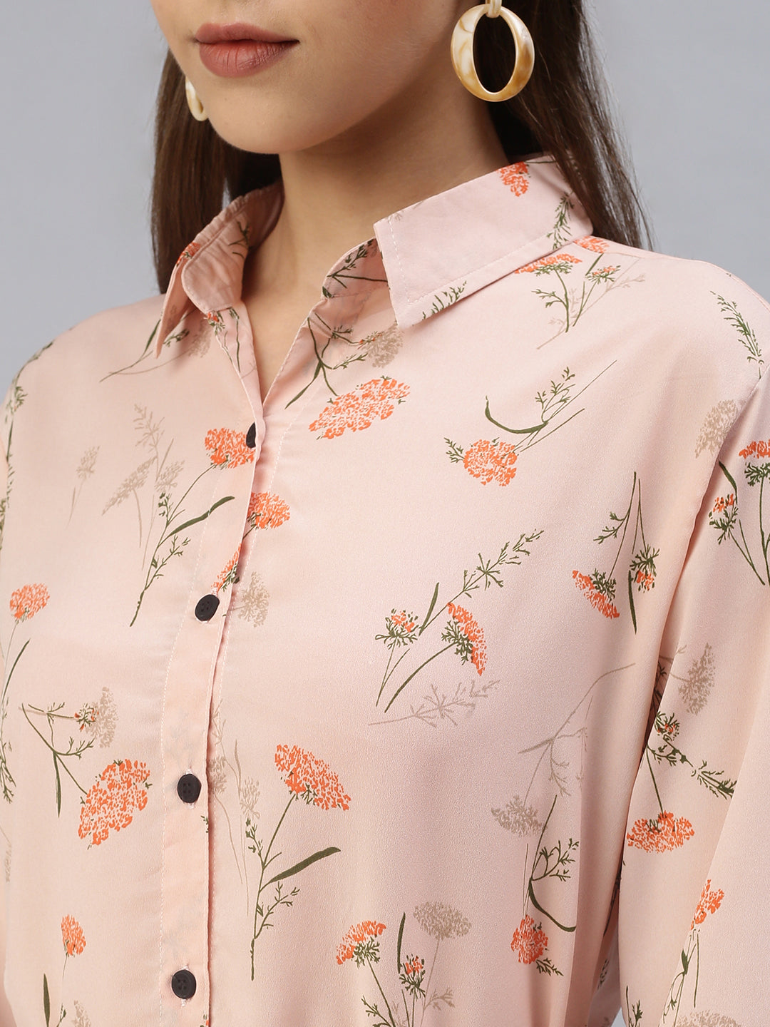 Women's Peach Floral Georgette Shirt Dress
