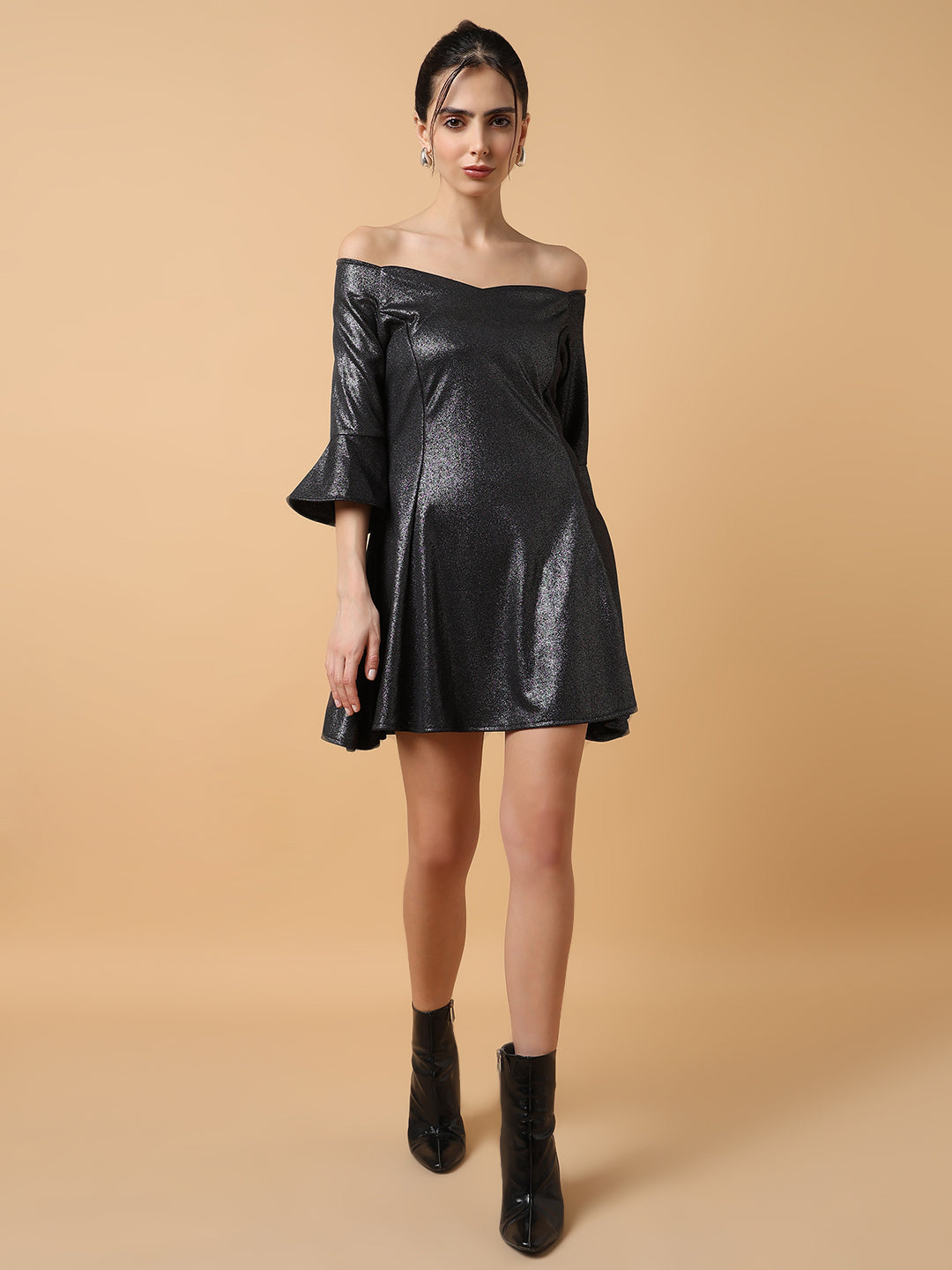 Women's Black Scuba Fit & Flared Mini Dress