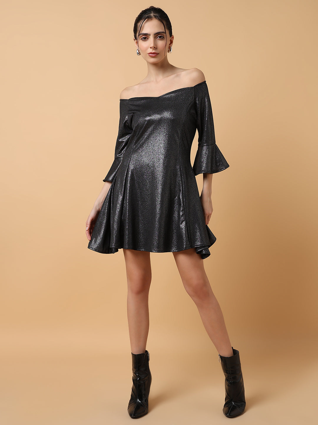 Women's Black Scuba Fit & Flared Mini Dress