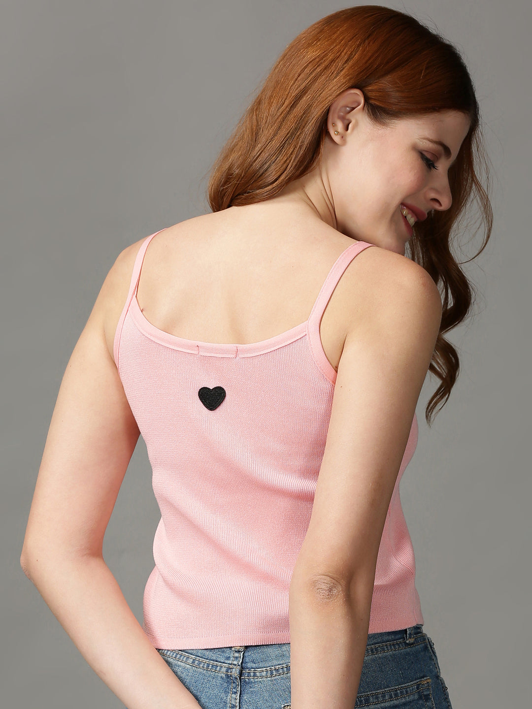 Women's Pink Shoulder Straps Acrylic Crop Top