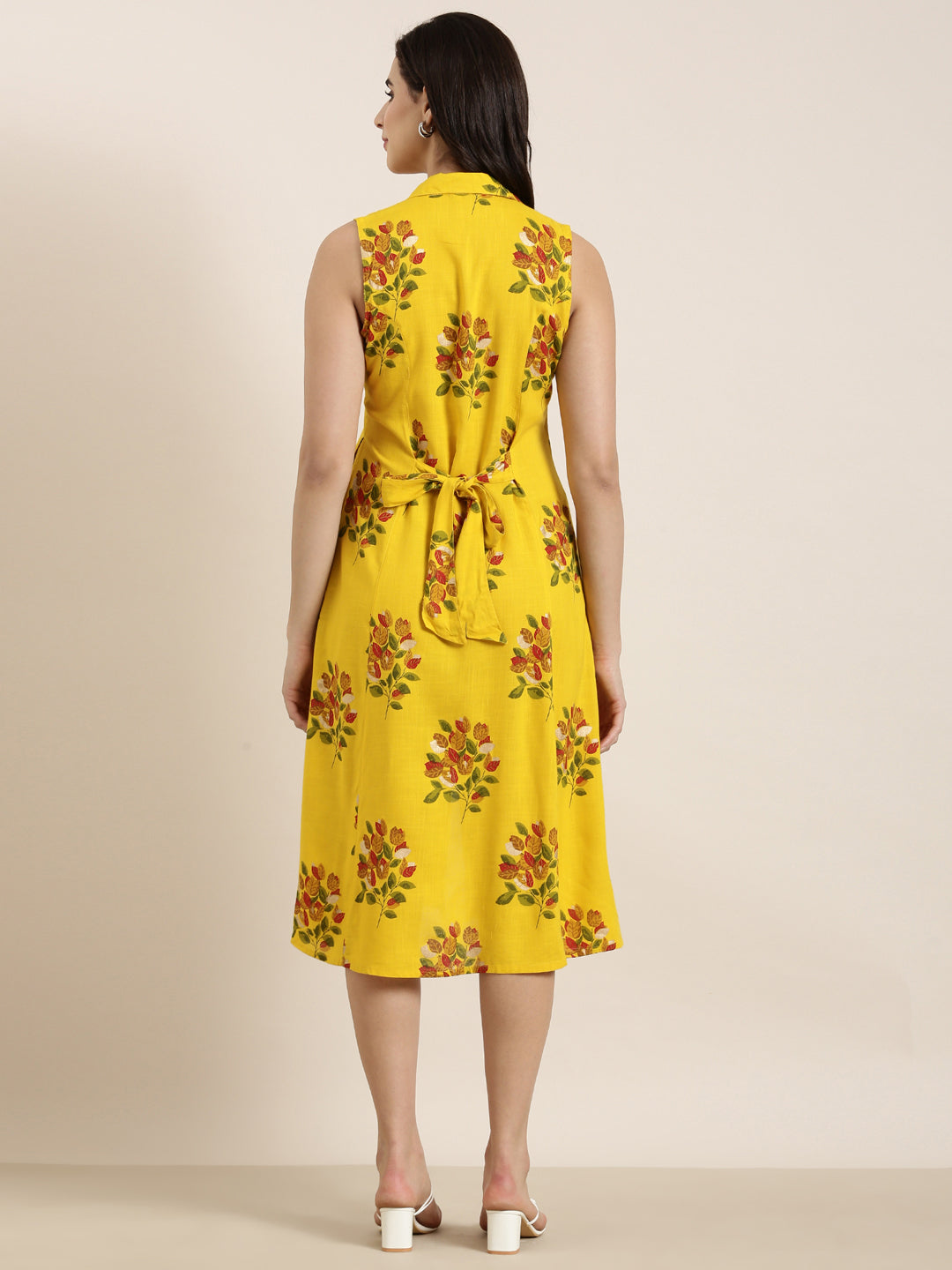 Women's Mustard A-Line Floral Dress