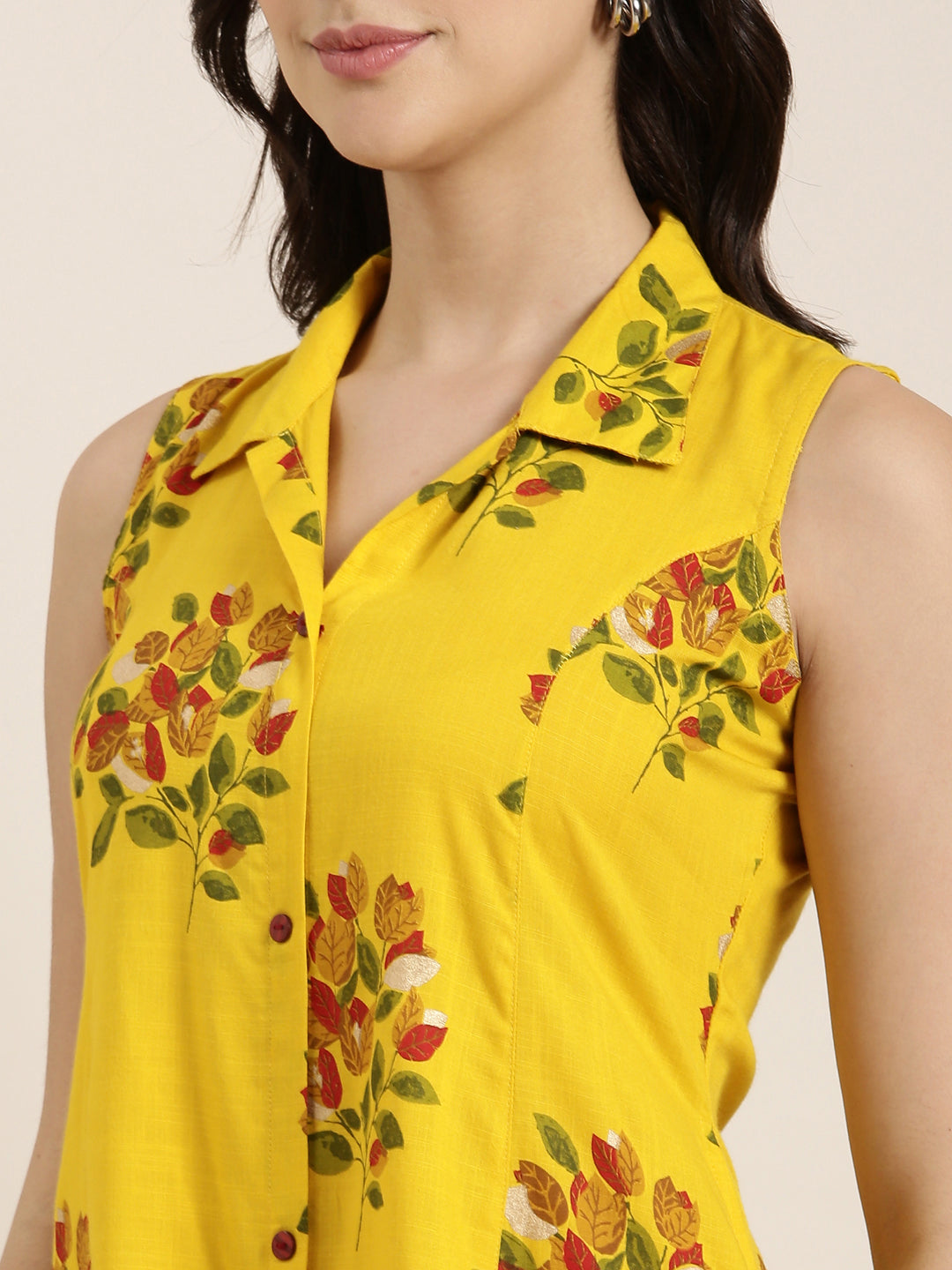 Women's Mustard A-Line Floral Dress