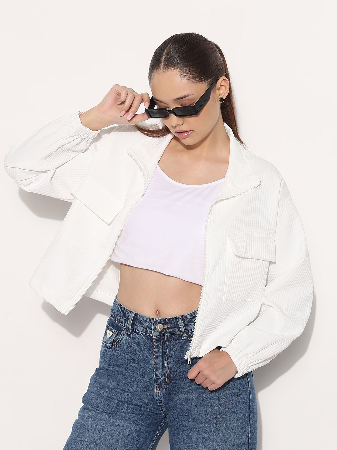 Women's White Shirt Collar Jacket