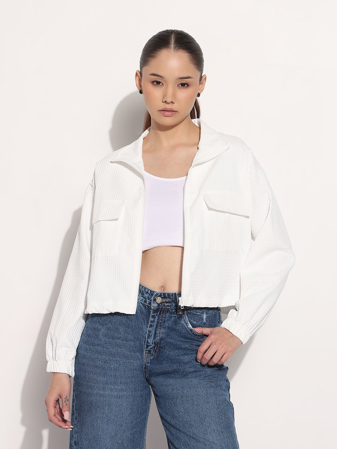 Women's White Shirt Collar Jacket