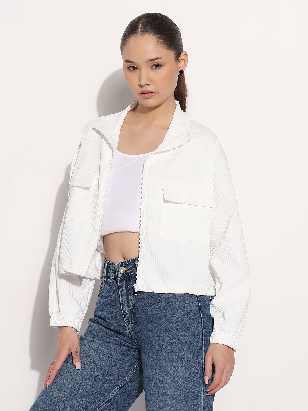 Women's White Shirt Collar Jacket