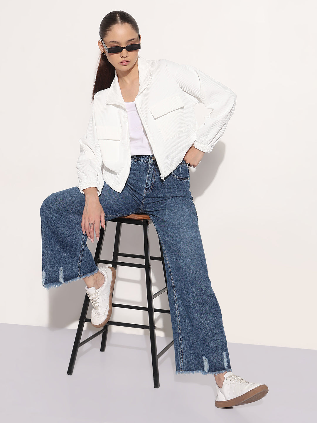 Women's White Shirt Collar Jacket