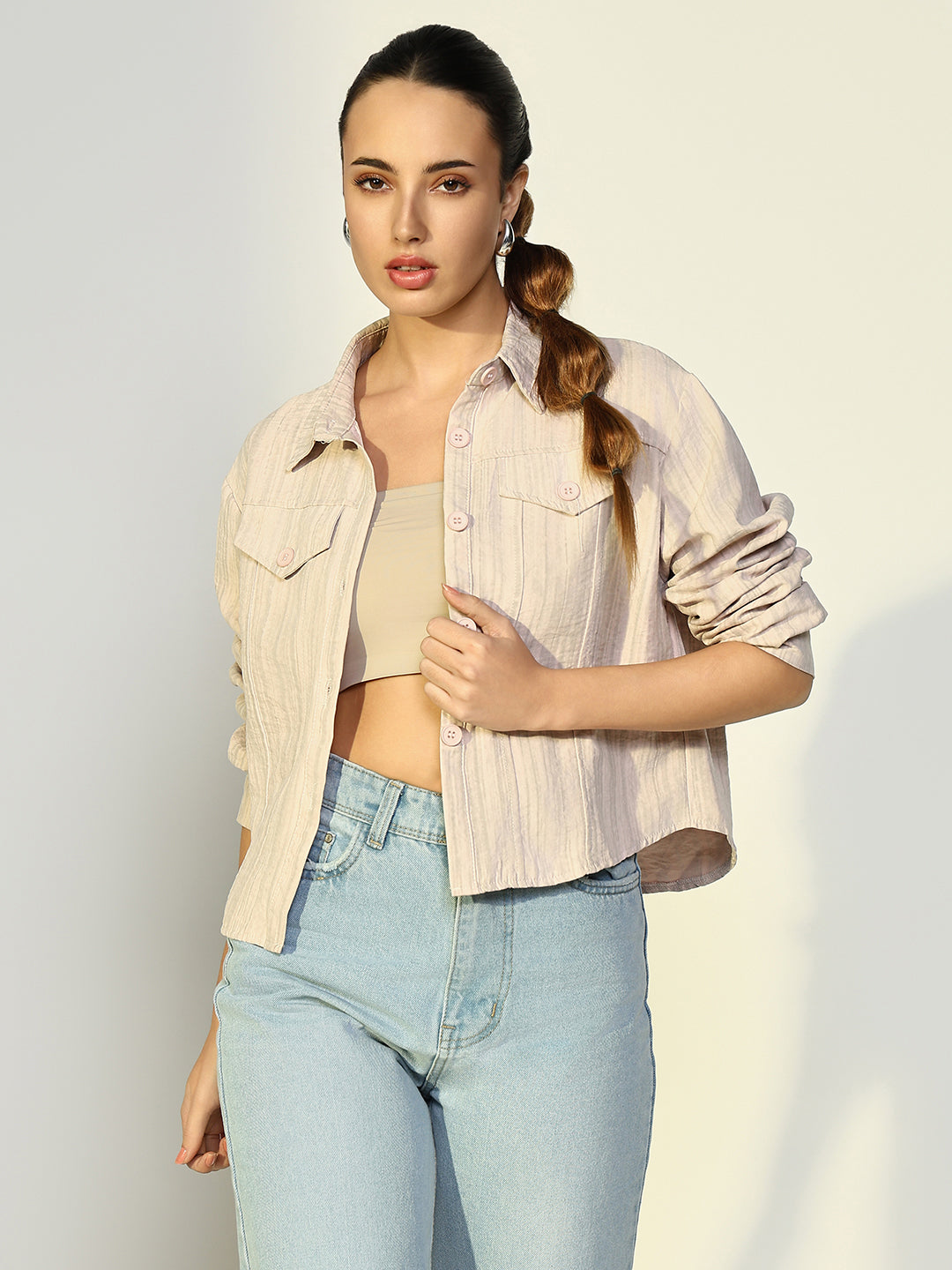 Women's Textured Striped Peach Tailored Jacket