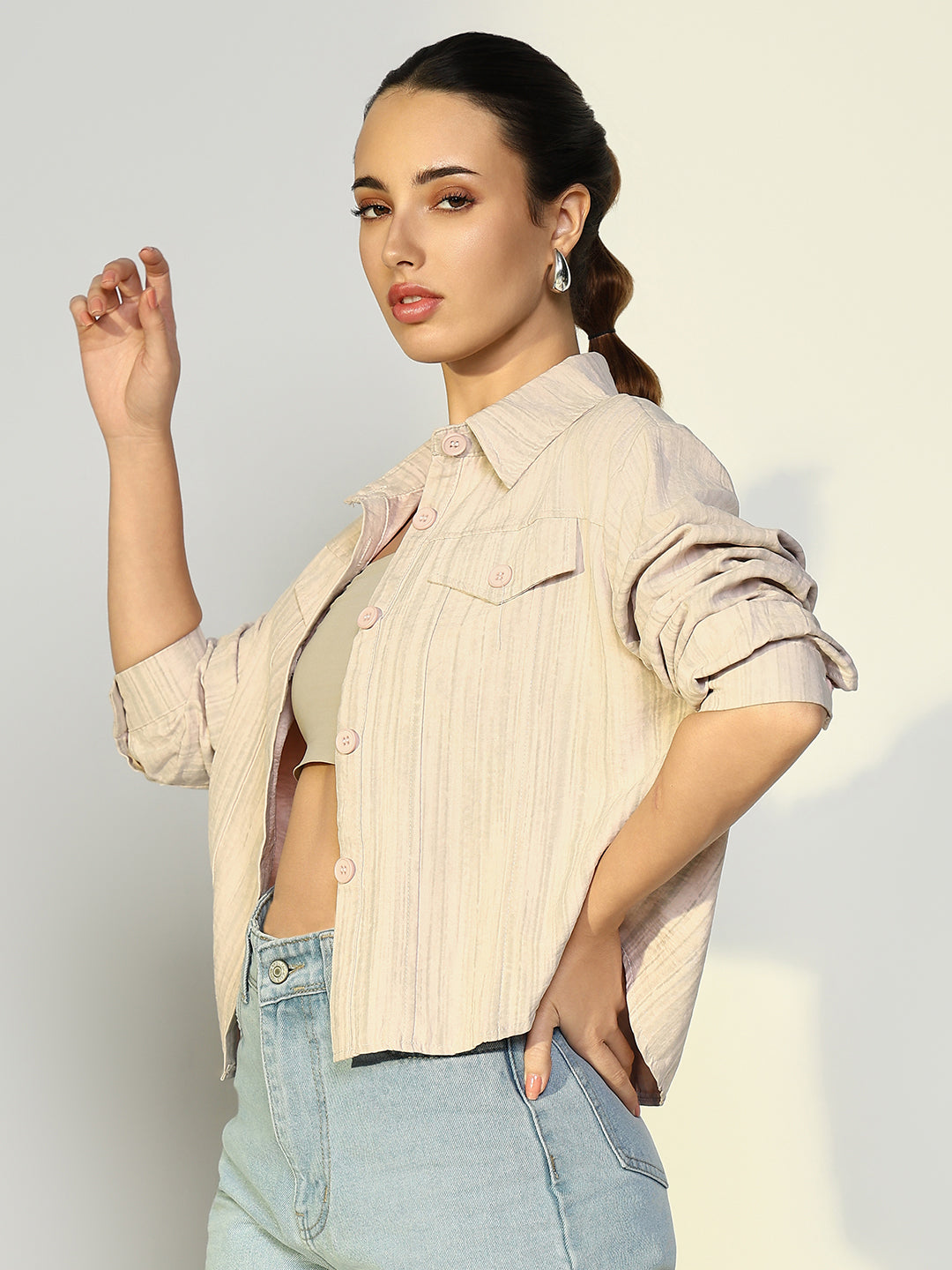 Women's Textured Striped Peach Tailored Jacket