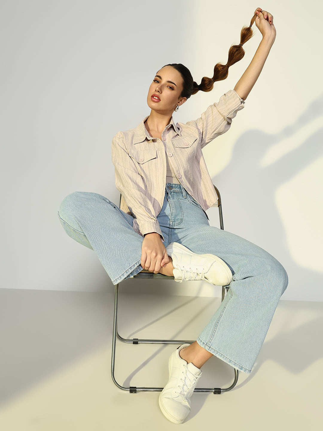 Women's Textured Striped Peach Tailored Jacket