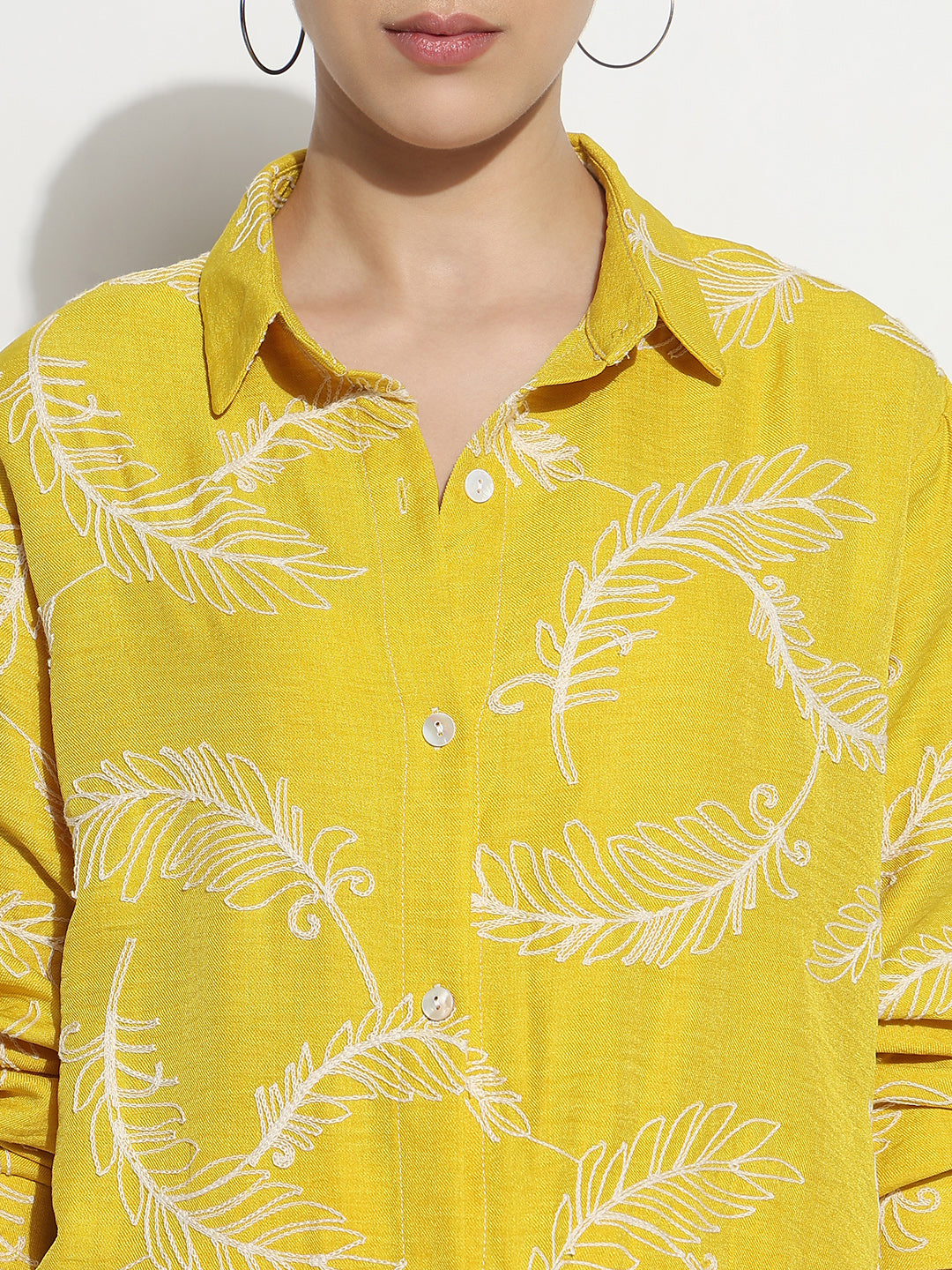 Women's Embdroidery Yellow Regular Fit Shirt