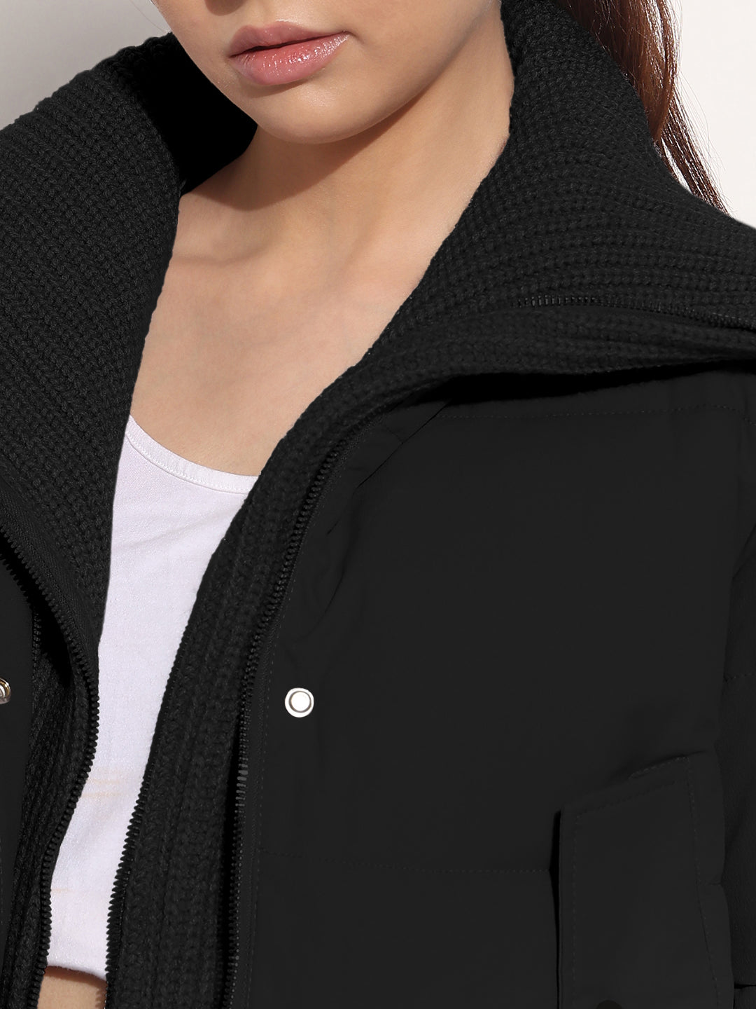 Women's Black Shawl Collar Puffer Jacket