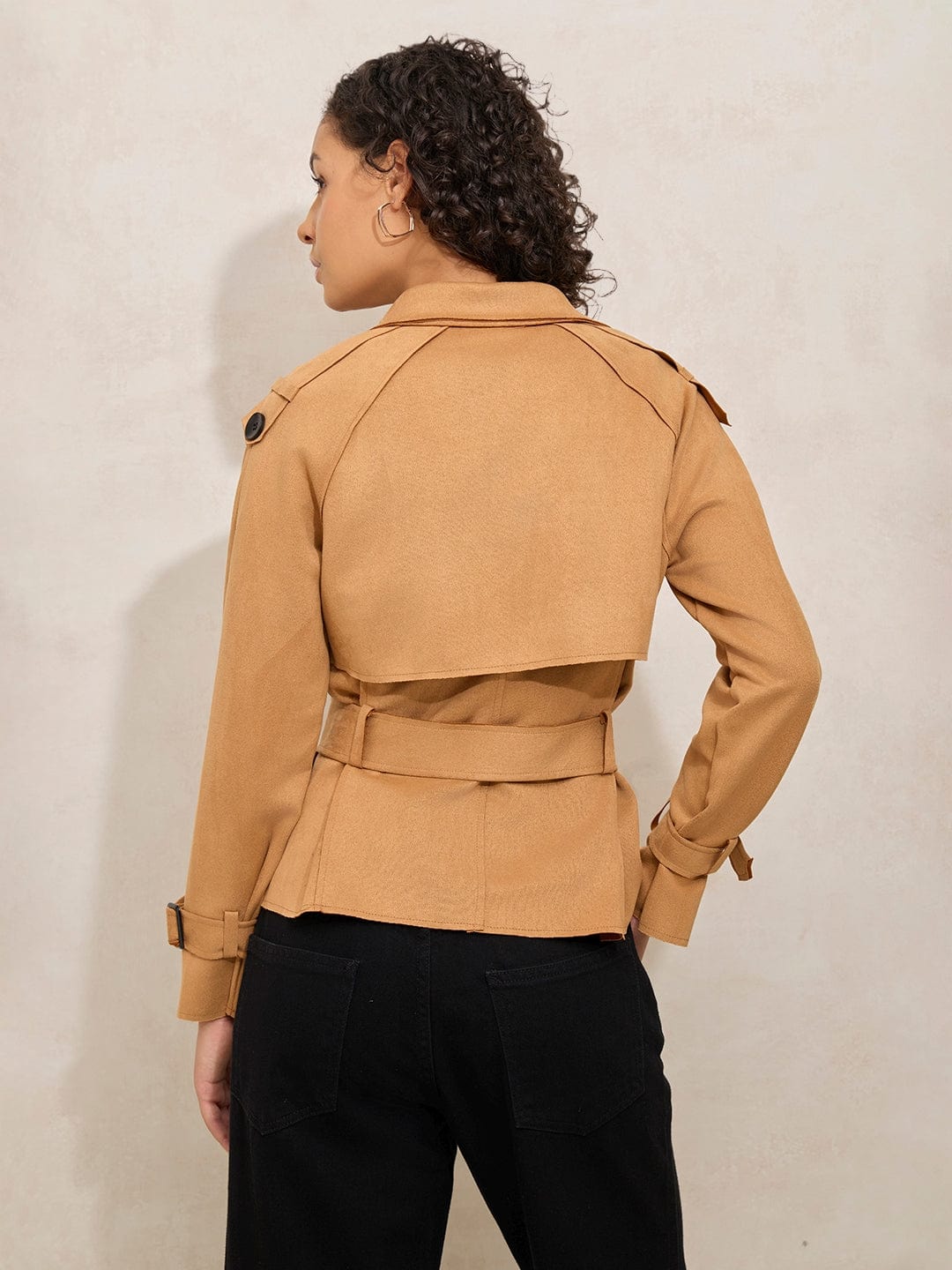 Women's Brown Tailored Jacket with Shoulder Flaps and Belt