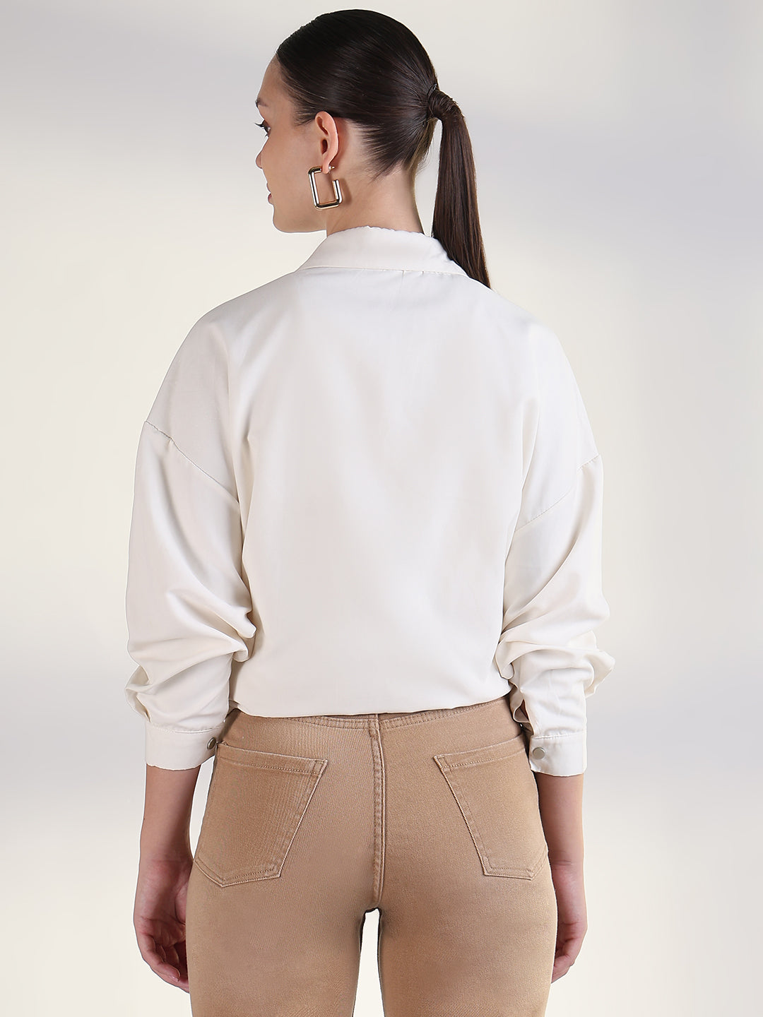 Women's Solid Cream Spread Collar Tailored Jacket