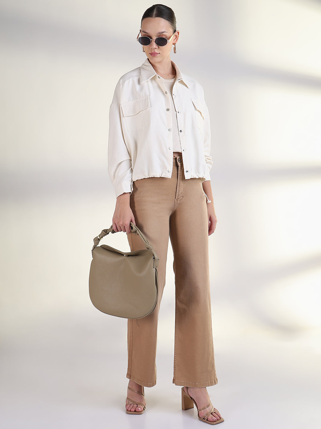 Women's Solid Cream Spread Collar Tailored Jacket