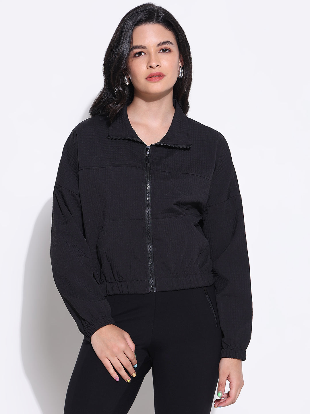 Women's Black Windcheater Bomber Jacket