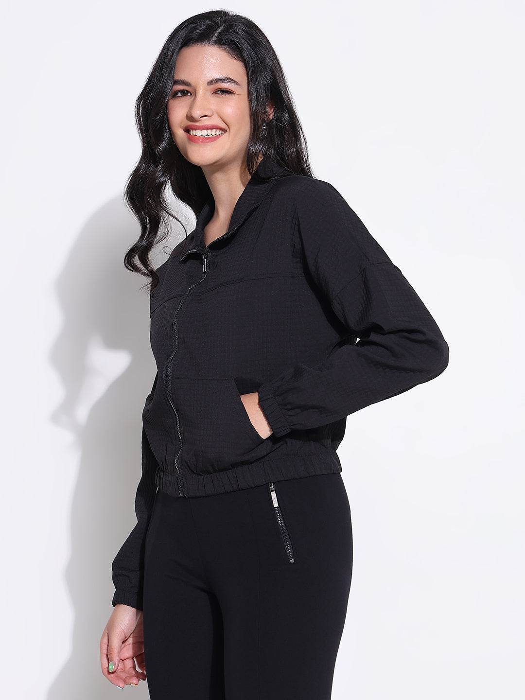 Women's Black Windcheater Bomber Jacket