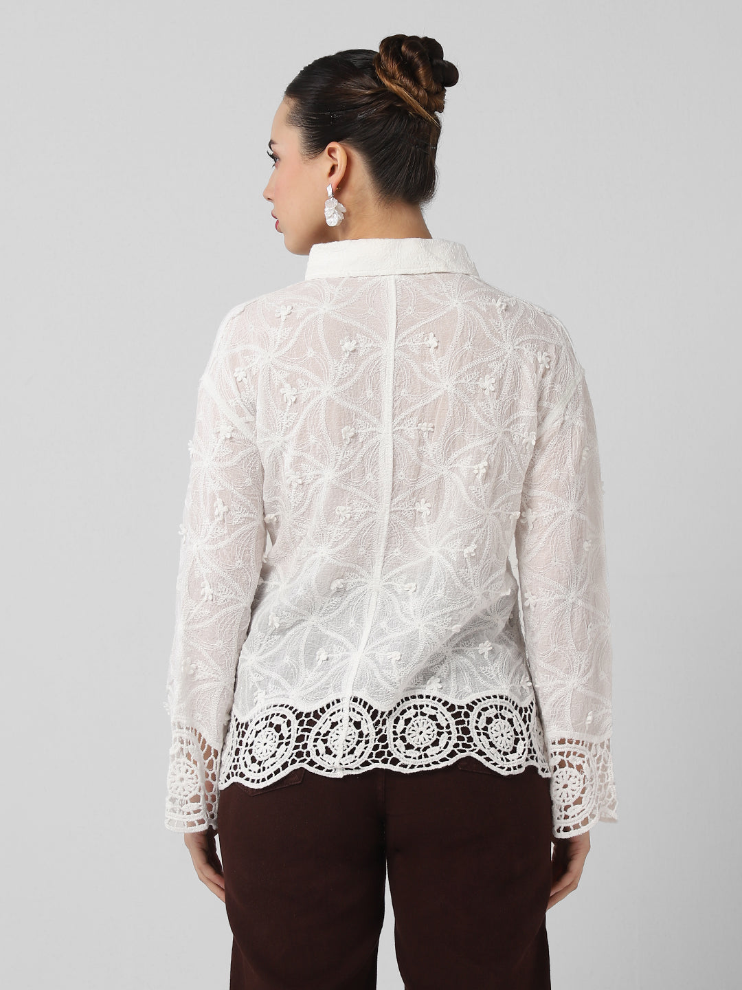 Women's White Comfort Floral Opaque Casual Shirt