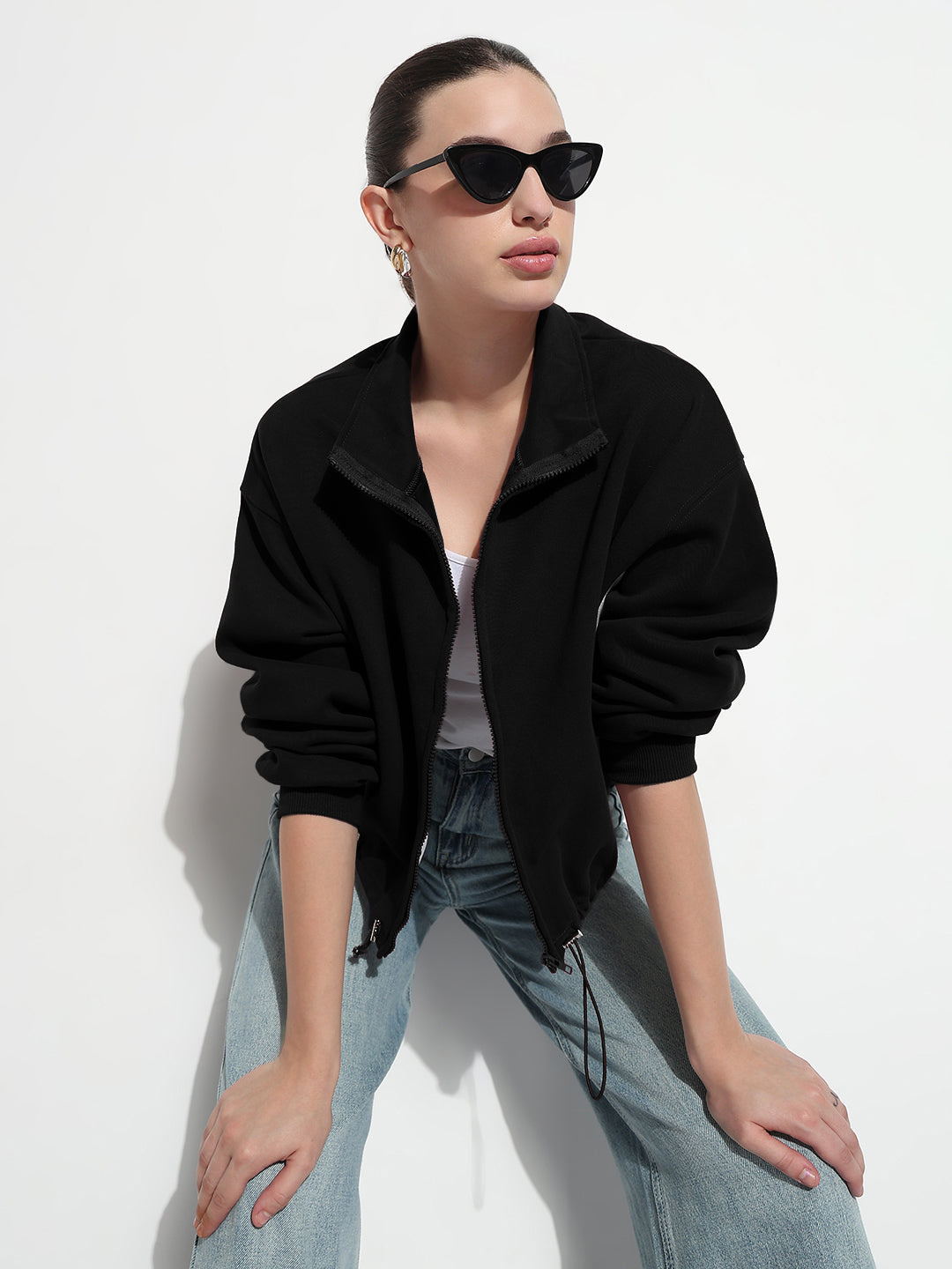 Women's Black Shirt Collar Jacket