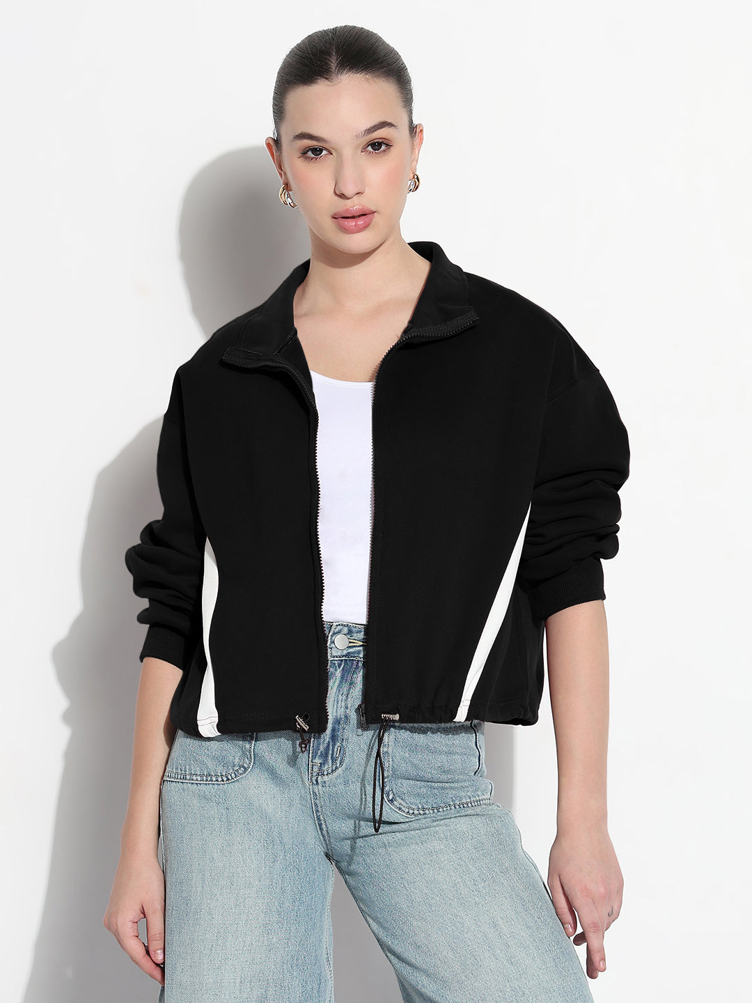 Women's Black Shirt Collar Jacket