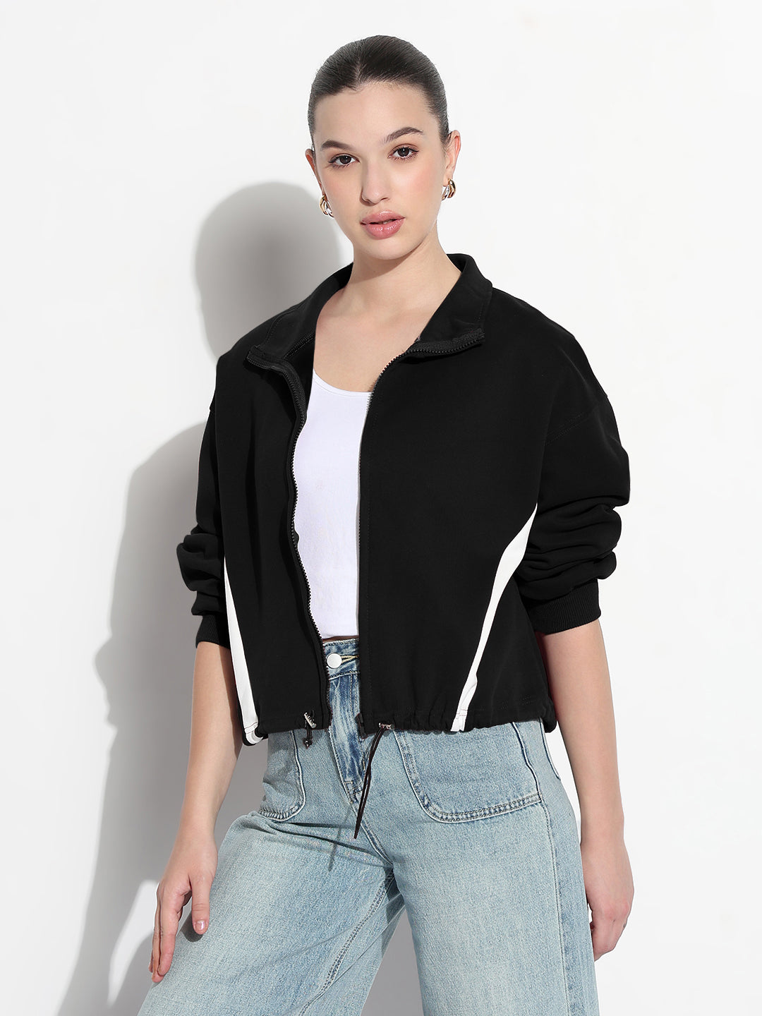 Women's Black Shirt Collar Jacket