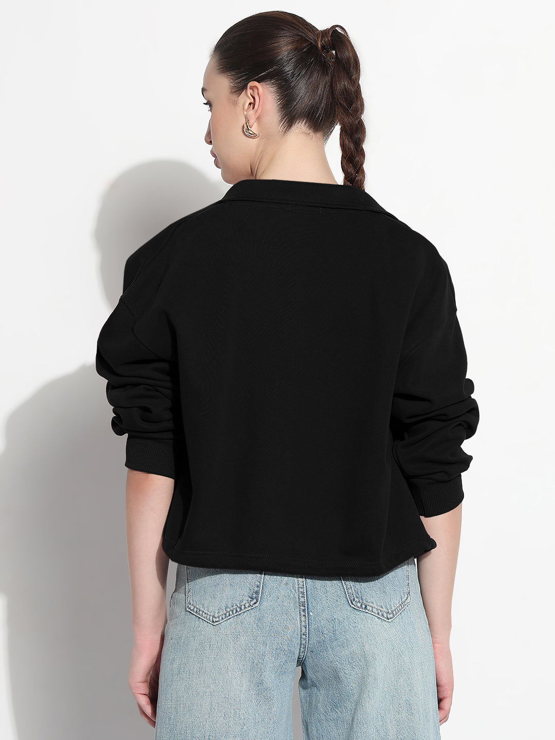 Women's Black Shirt Collar Jacket