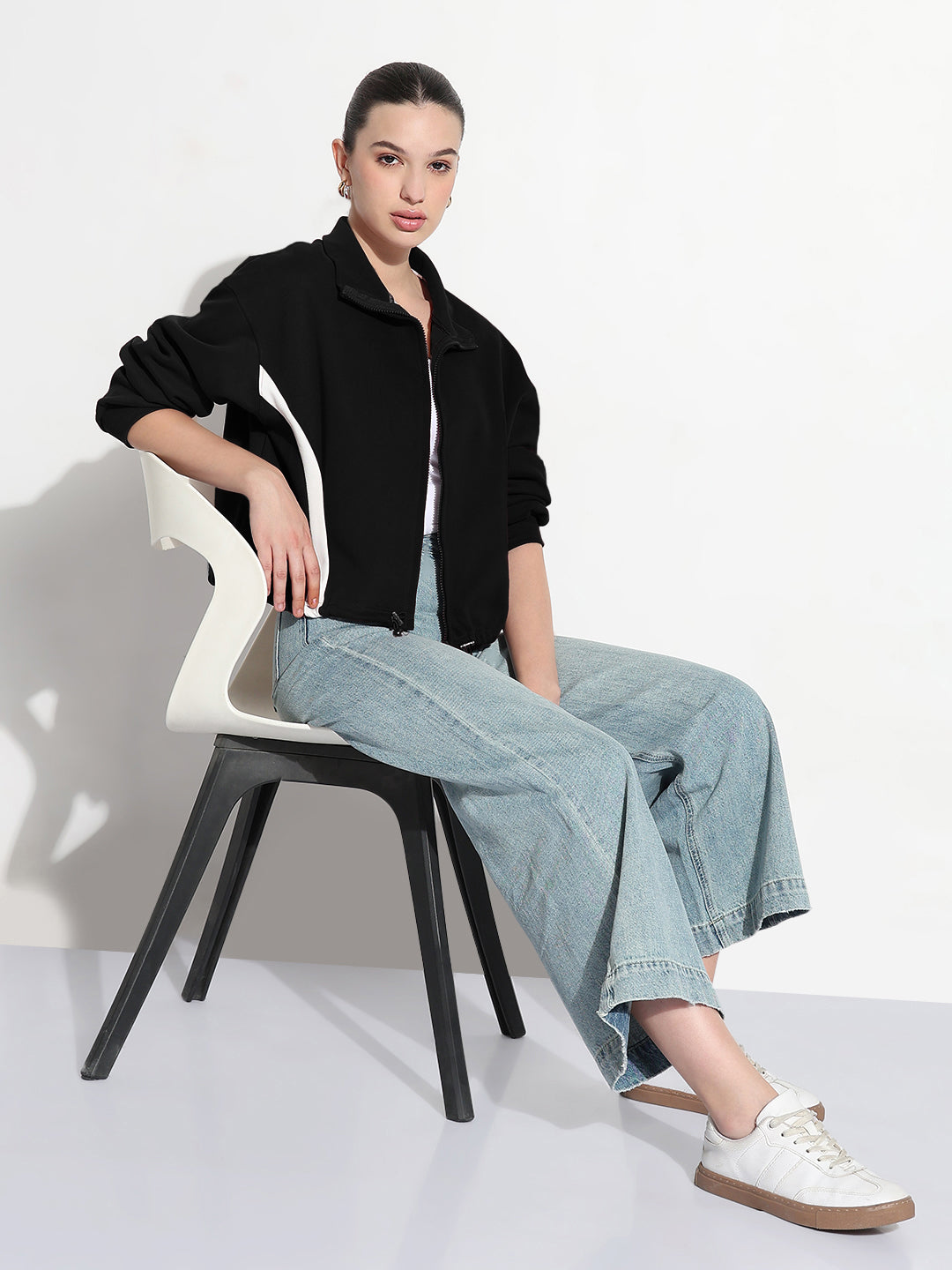 Women's Black Shirt Collar Jacket