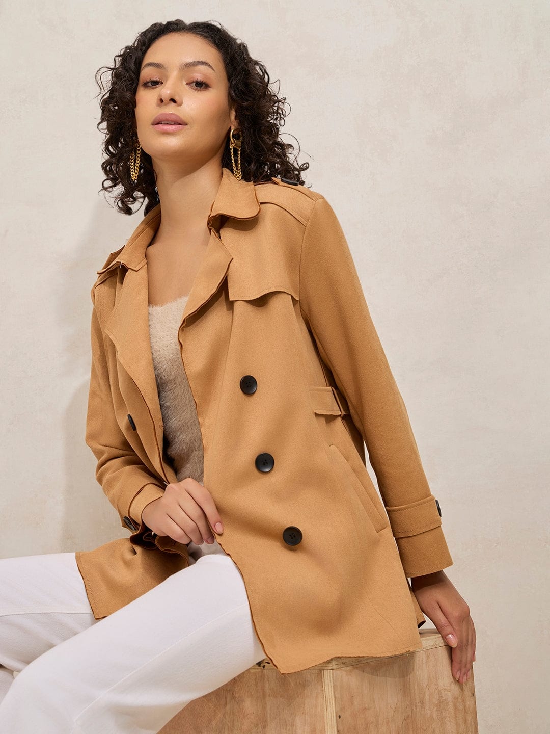Women's Brown Short Trench Coat