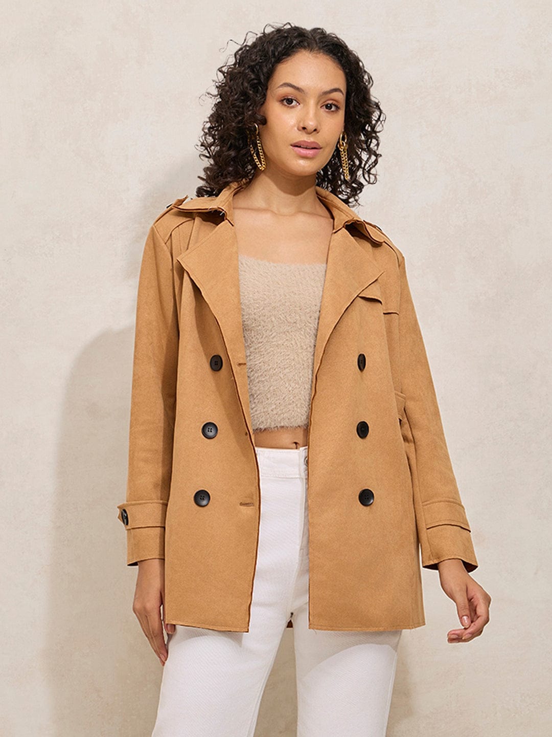Women's Brown Short Trench Coat