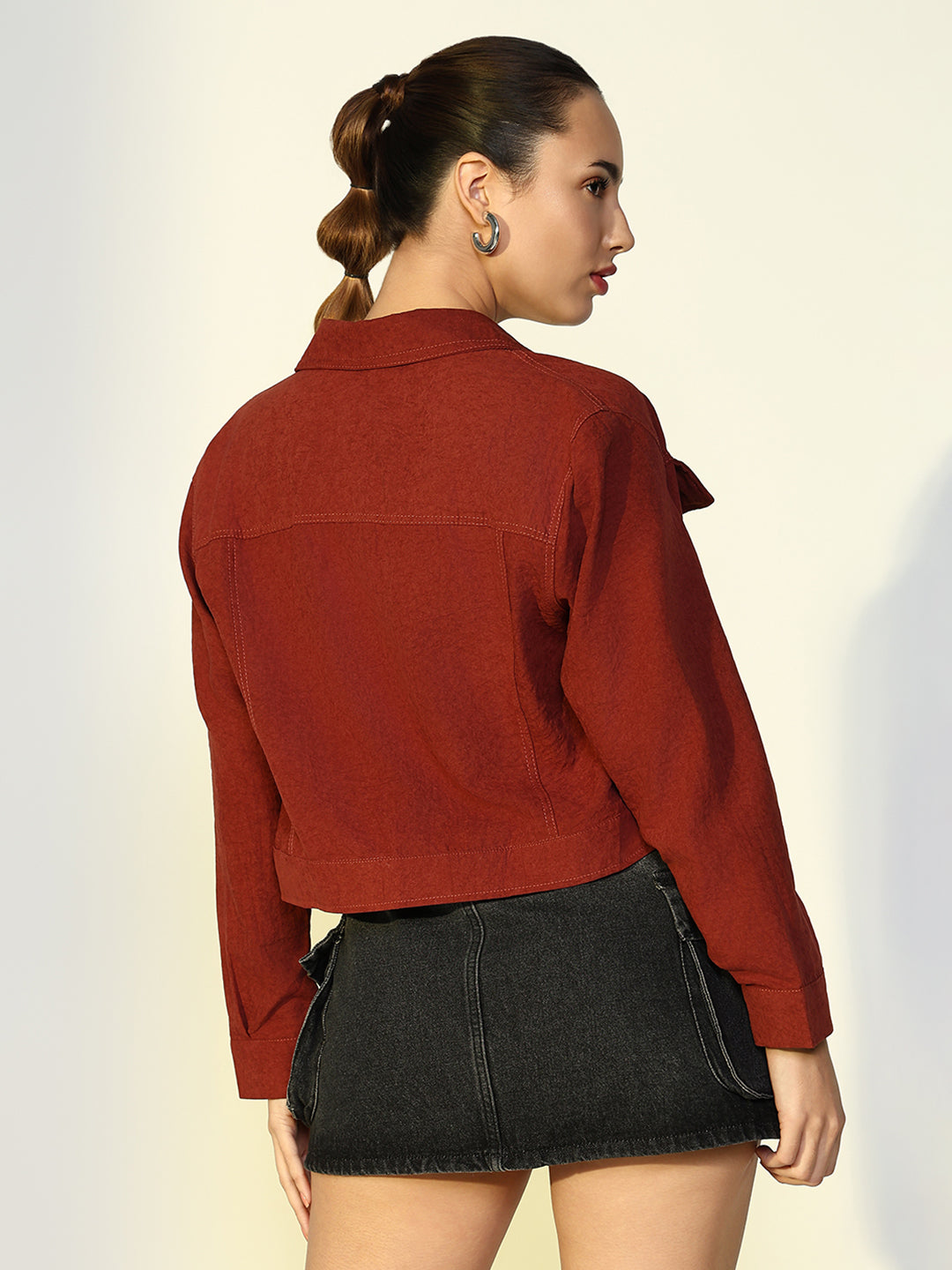 Women's Textured Red Jacket with Snap Buttons