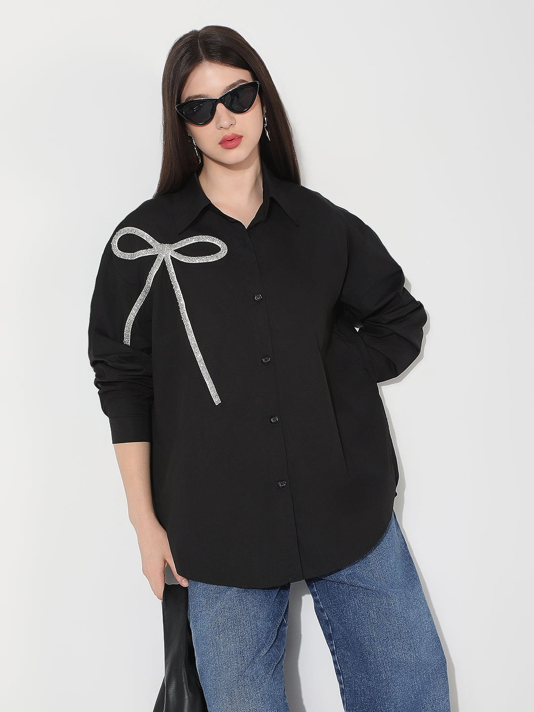 Women's Black Spread Collar Oversized Shirts