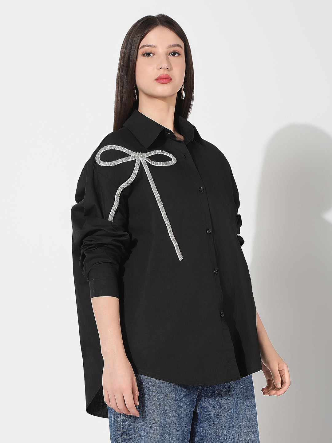 Women's Black Spread Collar Oversized Shirts