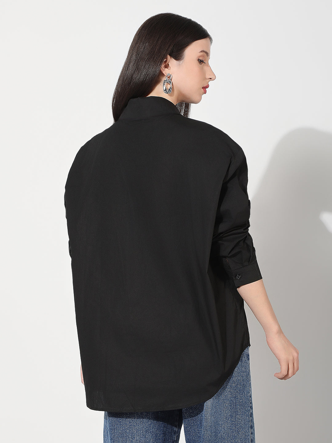 Women's Black Spread Collar Oversized Shirts