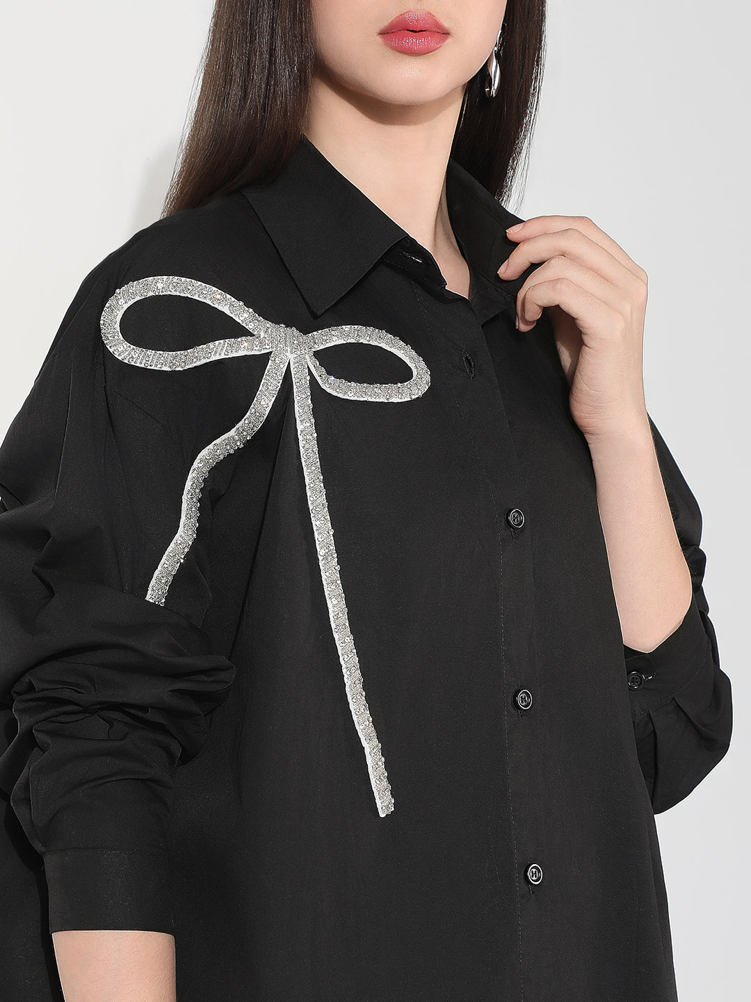 Women's Black Spread Collar Oversized Shirts