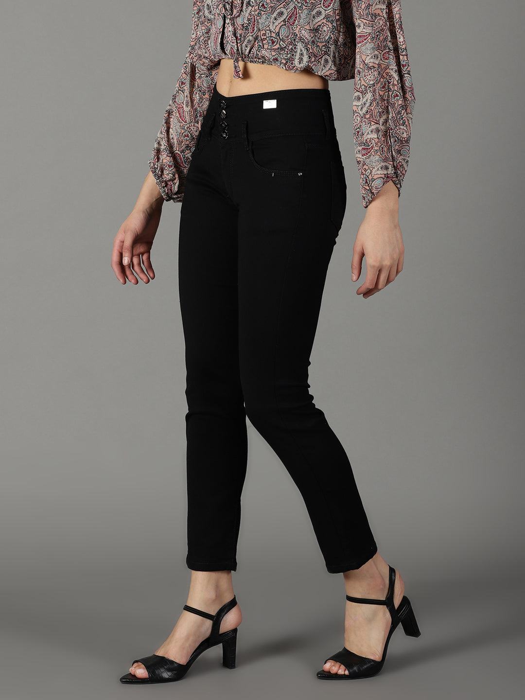 Women's Black Mid-Rise Stretchable Cotton Jeans