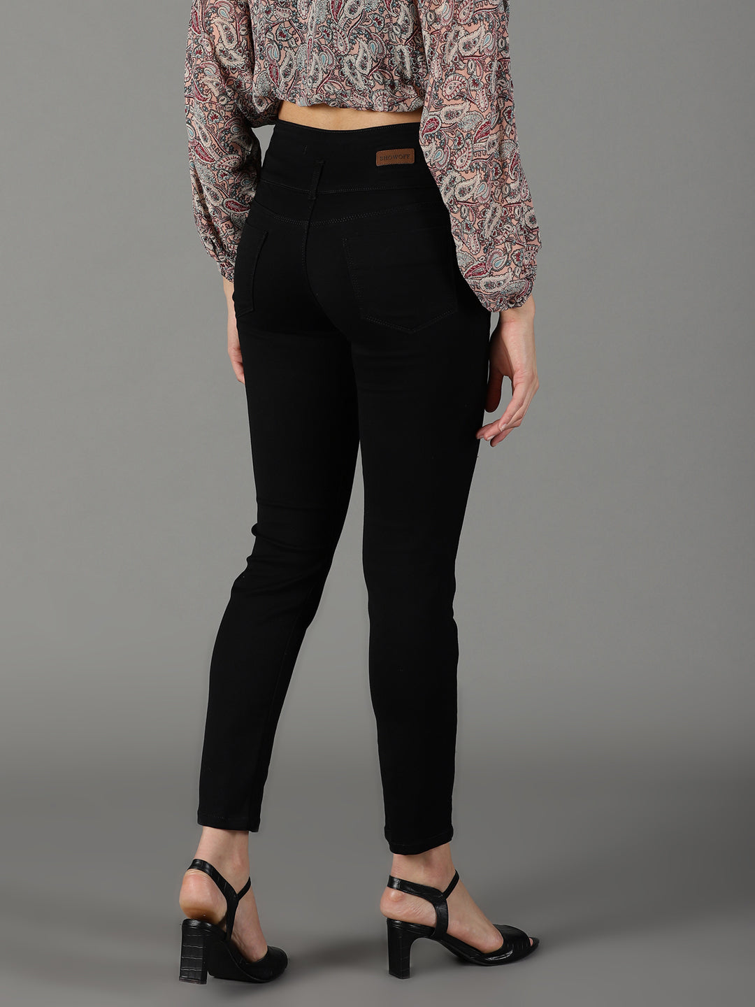 Women's Black Mid-Rise Stretchable Cotton Jeans