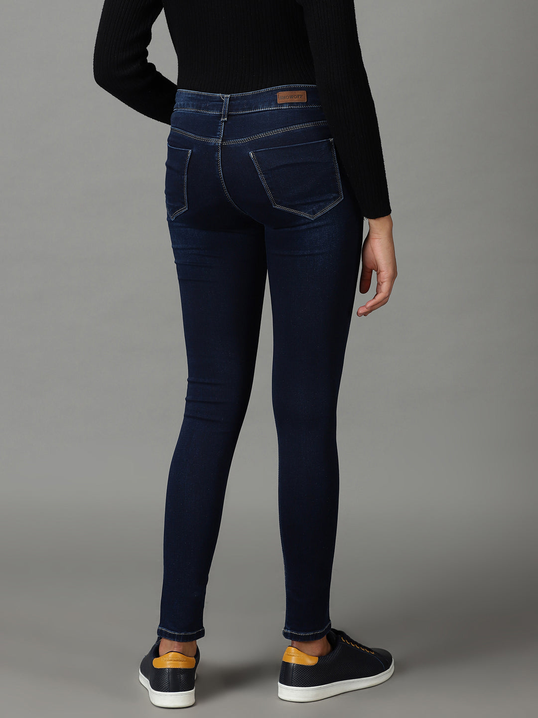 Women's Navy Blue Shade Clean Look Light Fade Slim Fit Acid Wash Stretchable Cotton Jeans