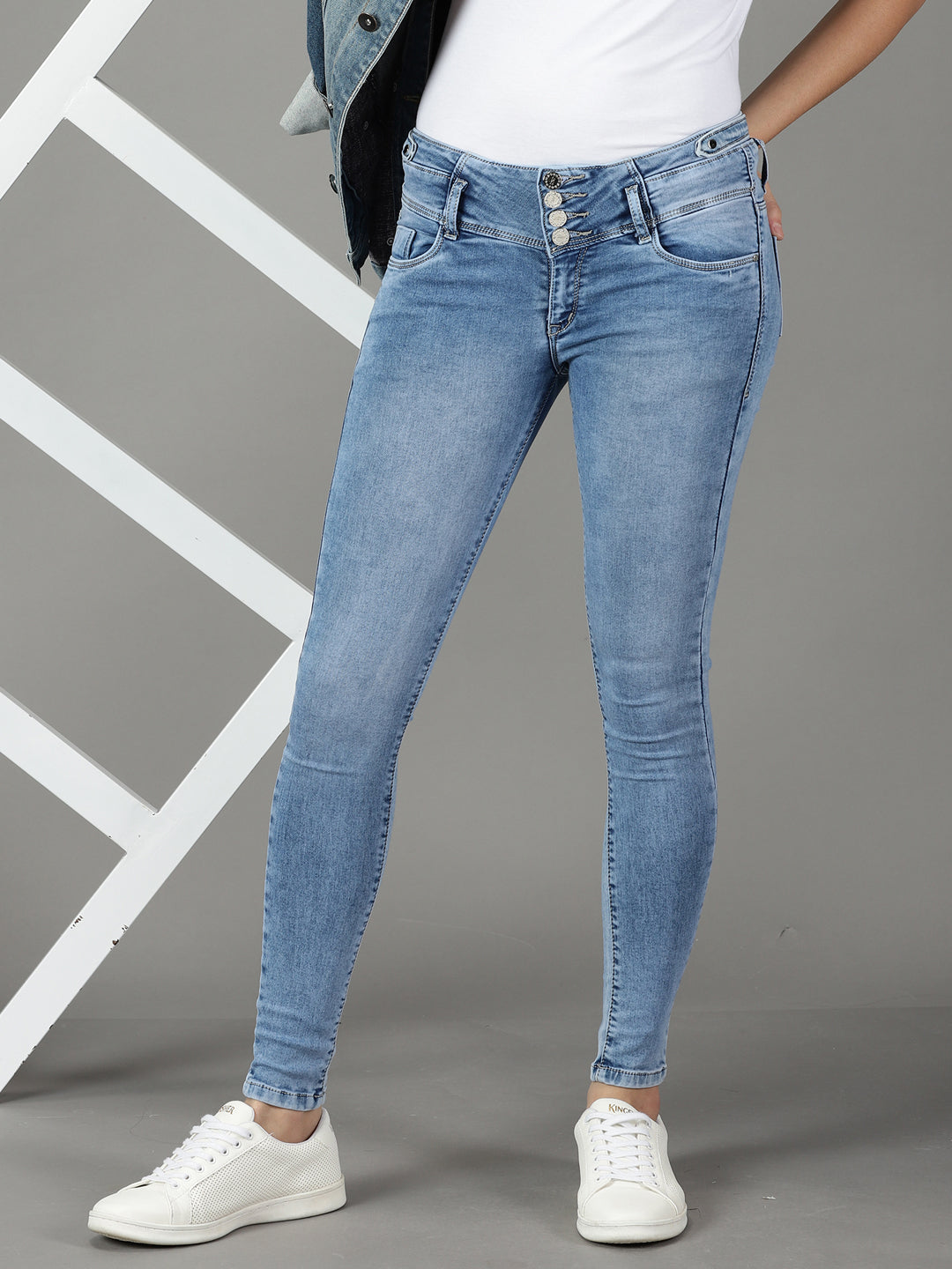 Women's Blue Super Skinny Fit Heavy Fade Acid Wash Stretchable Cotton Jeans