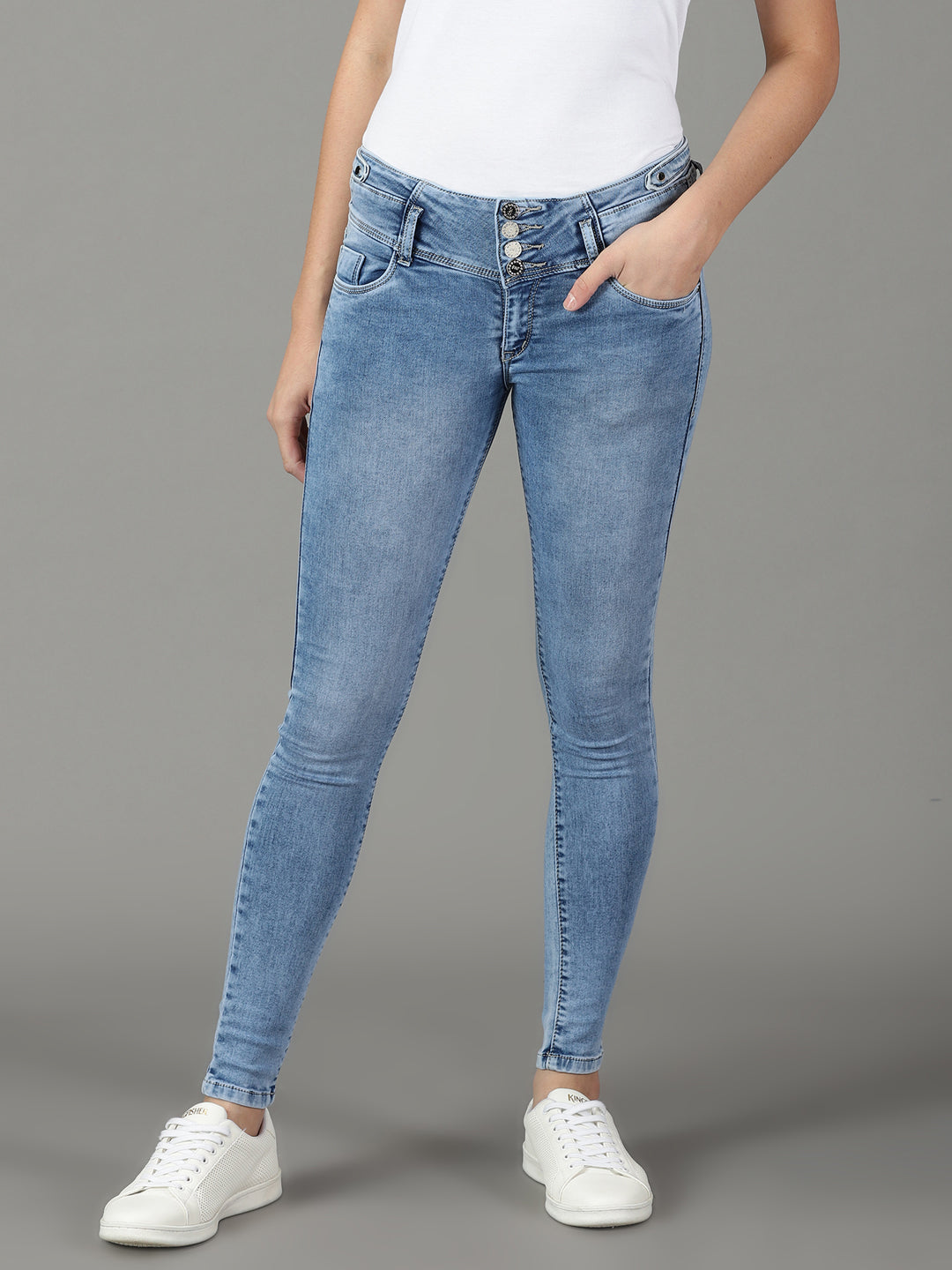Women's Blue Super Skinny Fit Heavy Fade Acid Wash Stretchable Cotton Jeans