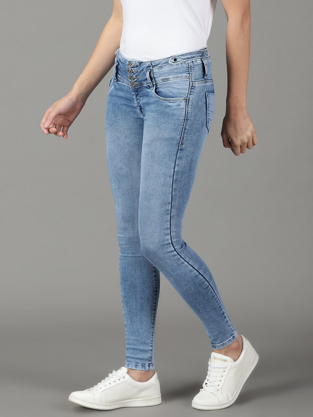 Women's Blue Super Skinny Fit Heavy Fade Acid Wash Stretchable Cotton Jeans