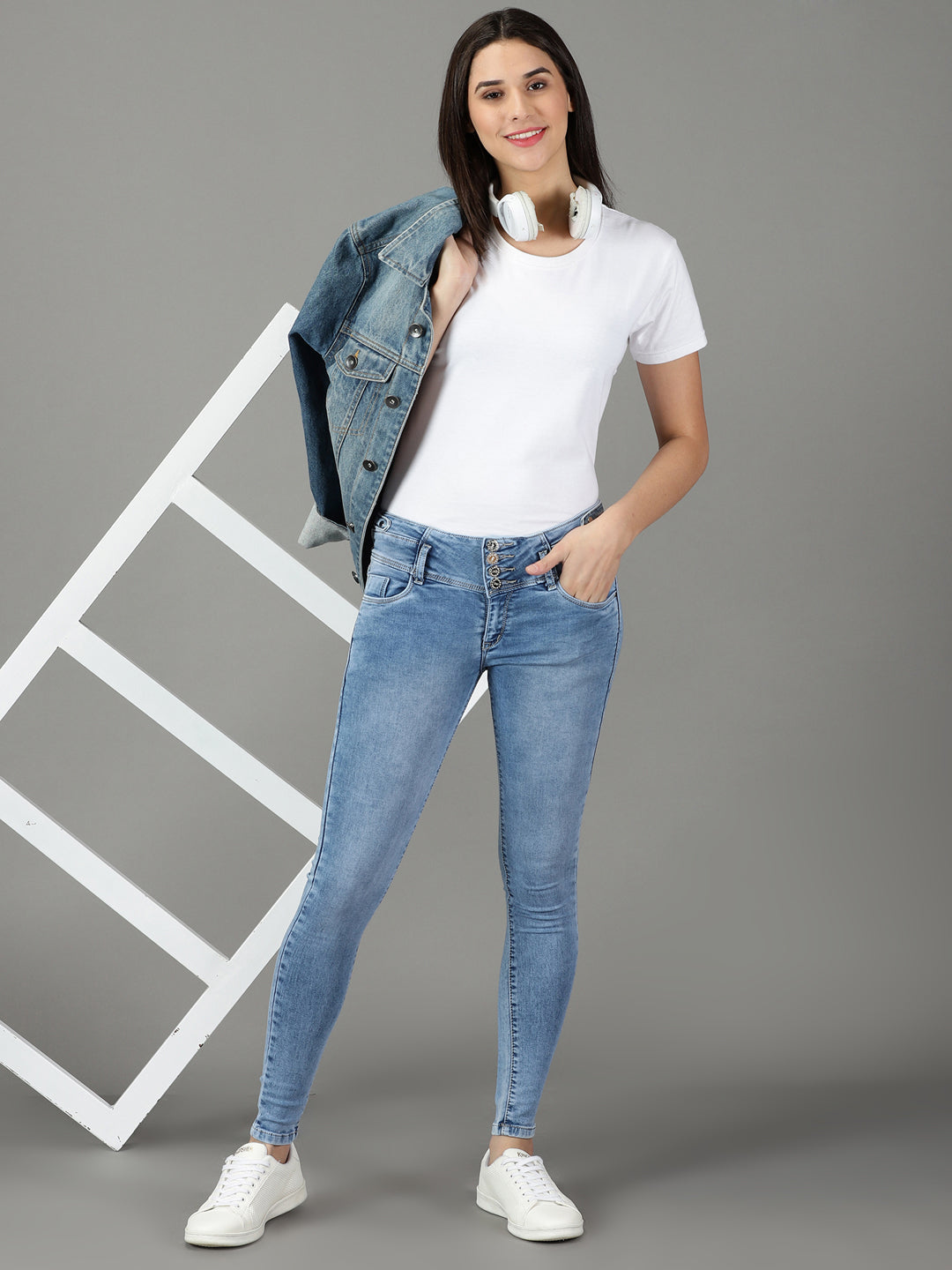 Women's Blue Super Skinny Fit Heavy Fade Acid Wash Stretchable Cotton Jeans