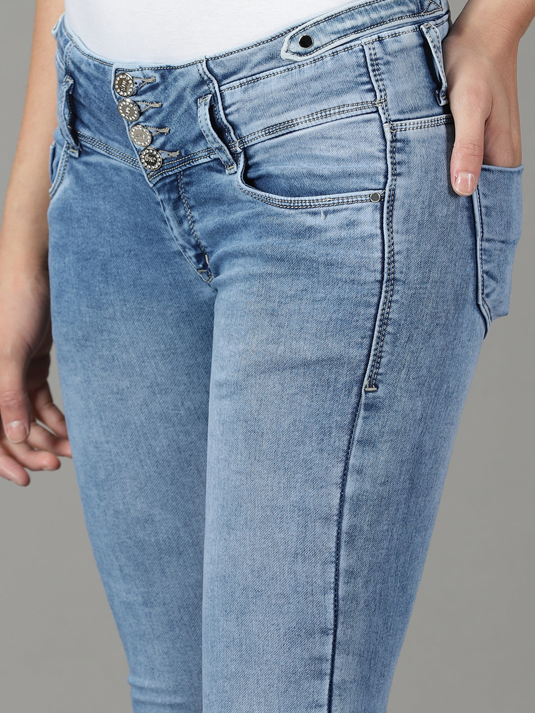 Women's Blue Super Skinny Fit Heavy Fade Acid Wash Stretchable Cotton Jeans