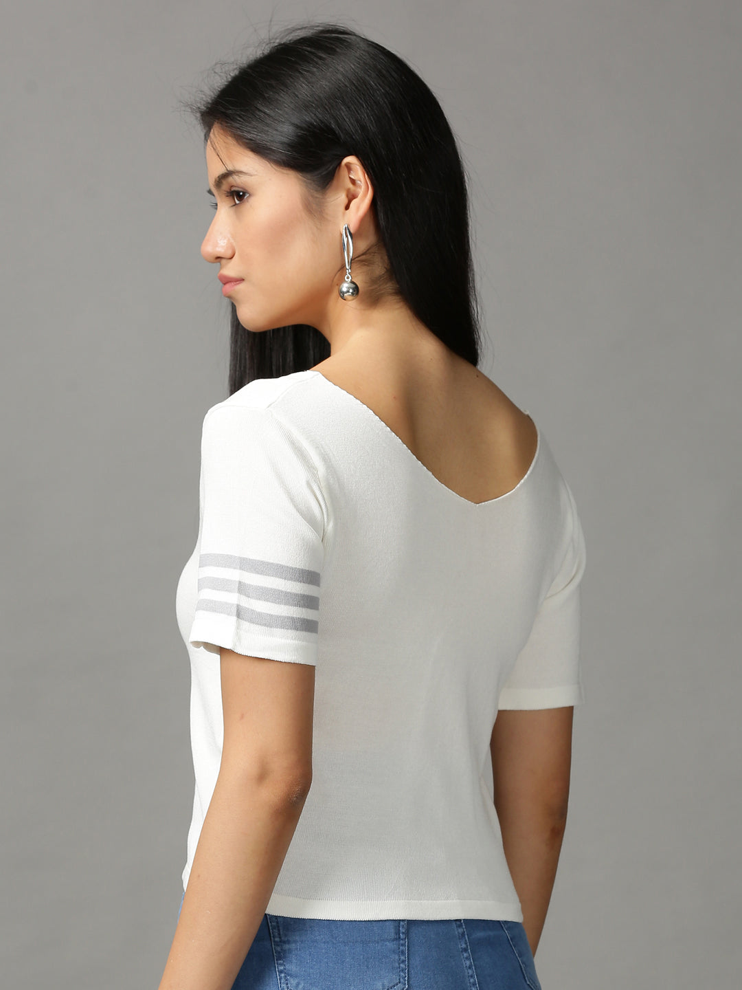 Women's White Striped Crop Top