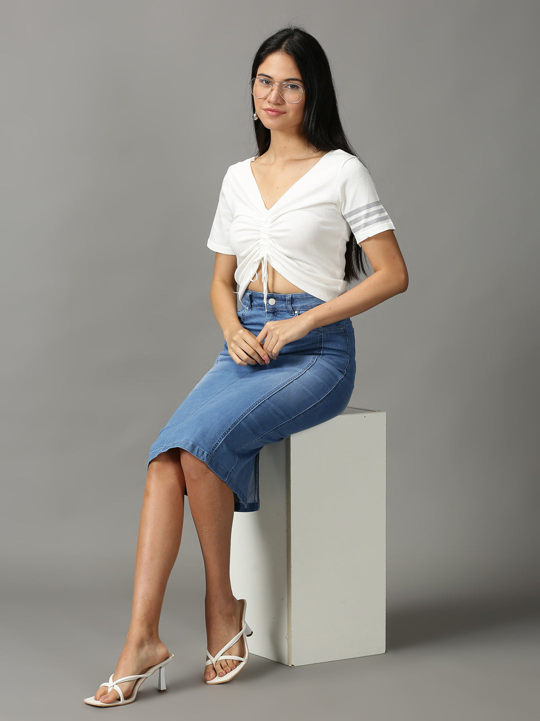 Women's White Striped Crop Top