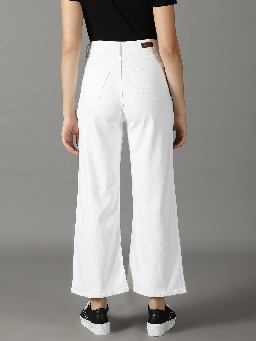 Women's White Wide Leg High-Rise Stretchable Cotton Jeans
