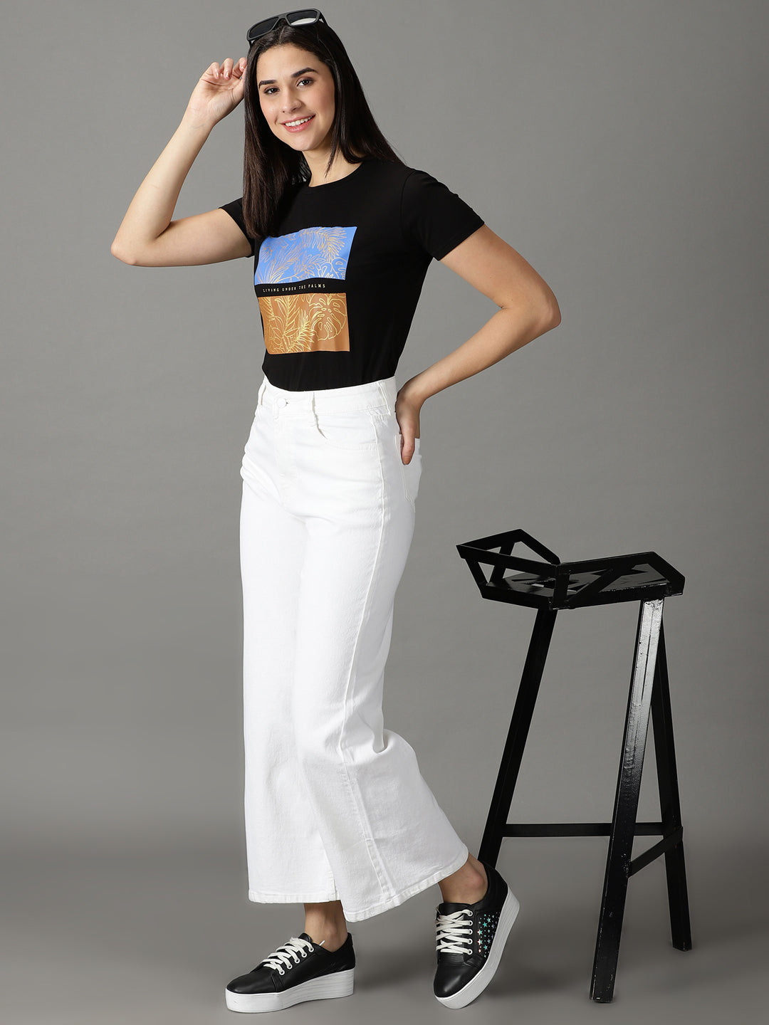 Women's White Wide Leg High-Rise Stretchable Cotton Jeans